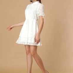 Allegra K Women's Collar Half Short Sleeve Placket Drawstring Layered Shirt Dress 25 Allegra K Women's Collar Half Short Sleeve Placket Drawstring Layered Shirt Dress