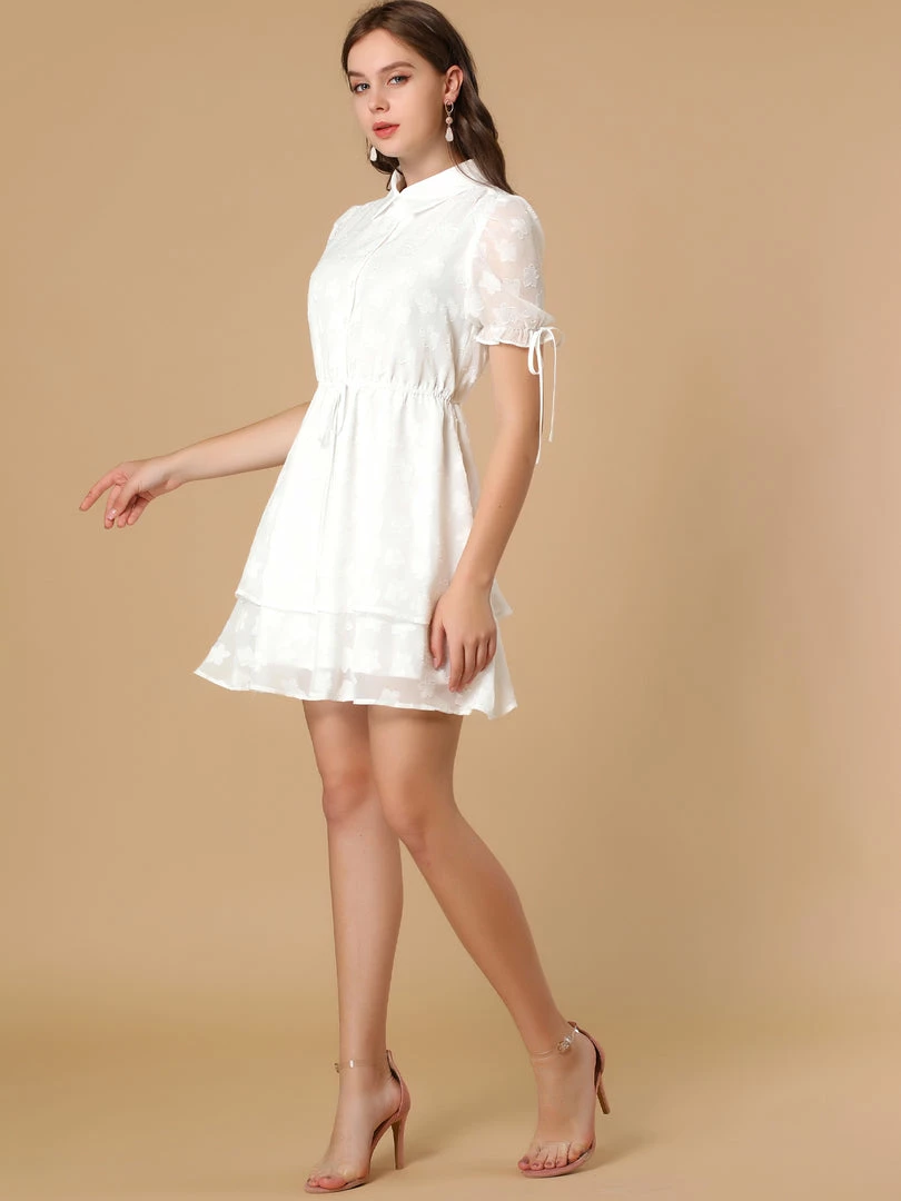 Allegra K Women's Collar Half Short Sleeve Placket Drawstring Layered Shirt Dress 7 Allegra K Women's Collar Half Short Sleeve Placket Drawstring Layered Shirt Dress