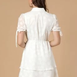 Allegra K Women's Collar Half Short Sleeve Placket Drawstring Layered Shirt Dress 26 Allegra K Women's Collar Half Short Sleeve Placket Drawstring Layered Shirt Dress