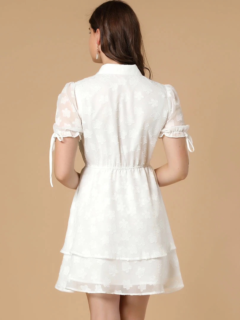 Allegra K Women's Collar Half Short Sleeve Placket Drawstring Layered Shirt Dress 8 Allegra K Women's Collar Half Short Sleeve Placket Drawstring Layered Shirt Dress