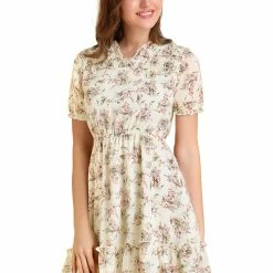 Allegra K Women's Midi Ruffle Trim Fit And Flare Shirred Floral Dress 10 Allegra K Women's Midi Ruffle Trim Fit And Flare Shirred Floral Dress
