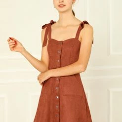 Allegra K Women's Strap Button Down Faux Suede A-Line Mini Overall Dress 75 Allegra K Women's Strap Button Down Faux Suede A-Line Mini Overall Dress