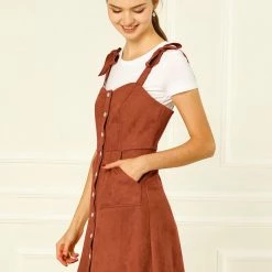 Allegra K Women's Strap Button Down Faux Suede A-Line Mini Overall Dress 77 Allegra K Women's Strap Button Down Faux Suede A-Line Mini Overall Dress