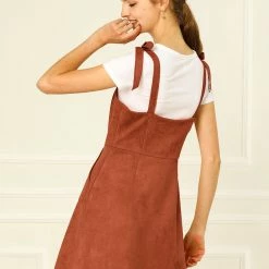 Allegra K Women's Strap Button Down Faux Suede A-Line Mini Overall Dress 78 Allegra K Women's Strap Button Down Faux Suede A-Line Mini Overall Dress