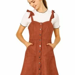 Allegra K Women's Strap Button Down Faux Suede A-Line Mini Overall Dress 74 Allegra K Women's Strap Button Down Faux Suede A-Line Mini Overall Dress