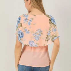 Allegra K Women's Chiffon Belted Summer Layered Floral Blouse