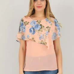 Allegra K Women's Chiffon Belted Summer Layered Floral Blouse