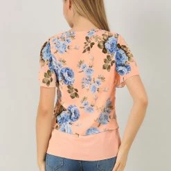 Allegra K Women's Floral Flutter Sleeve Chiffon Layered Top Blouse