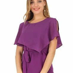 Allegra K Women's Short Sleeve Layered Tie Waist Peplum Top