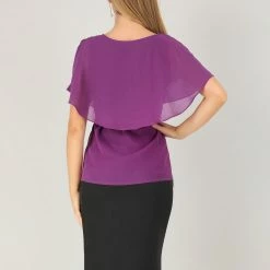 Allegra K Women's Short Sleeve Layered Tie Waist Peplum Top