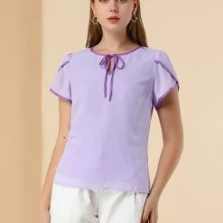 Allegra K Women's Chiffon Blouse Petal Cap Sleeve Self Tie Neck Keyhole Top 12 Allegra K Women's Chiffon Blouse Petal Cap Sleeve Self Tie Neck Keyhole Top