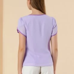 Allegra K Women's Chiffon Blouse Petal Cap Sleeve Self Tie Neck Keyhole Top 14 Allegra K Women's Chiffon Blouse Petal Cap Sleeve Self Tie Neck Keyhole Top