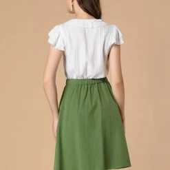 Allegra K Women's A-line Bow Tie Cotton Pleated Flare Skirt