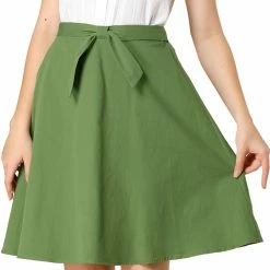 Allegra K Women's A-line Bow Tie Cotton Pleated Flare Skirt