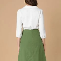 Allegra K Women's Bow Tie Cotton Button Front Flare A-line Skirt