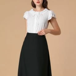 Allegra K Women's Bow Knot Flare A-line Contrast Belted Skirt