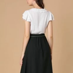 Allegra K Women's Bow Knot Flare A-line Contrast Belted Skirt