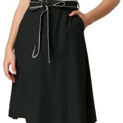 Allegra K Women's Bow Knot Flare A-line Contrast Belted Skirt