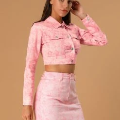 Allegra K Women's Camo Crop Jacket Button Down Long Sleeve Trucker Jacket 13 Allegra K Women's Camo Crop Jacket Button Down Long Sleeve Trucker Jacket