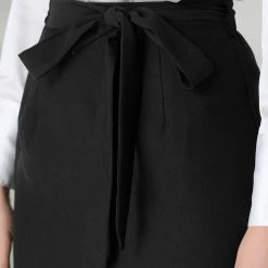 Allegra K Women's Lace Hem Work Office Elastic Waist Back Above Knee Straight Belted Skirt