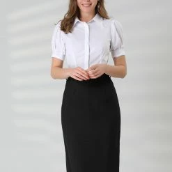 Allegra K Women's High Waisted Work Office Contrast Color Belted Midi Skirt
