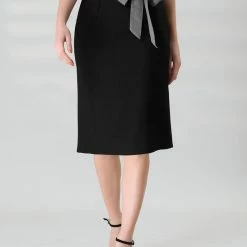 Allegra K Women's High Waisted Work Office Contrast Color Belted Midi Skirt