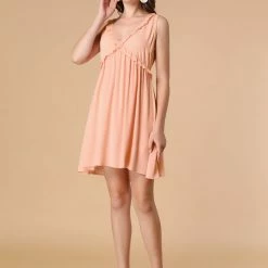 Allegra K Women's Ruffle V Neck Cross Front A-Line Sleeveless Flowy Dress