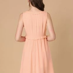 Allegra K Women's Ruffle V Neck Cross Front A-Line Sleeveless Flowy Dress