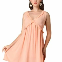 Allegra K Women's Ruffle V Neck Cross Front A-Line Sleeveless Flowy Dress