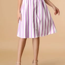 Allegra K Women's Stripes Button Front Elastic Back A Line Midi Skirt 89 Allegra K Women's Stripes Button Front Elastic Back A Line Midi Skirt