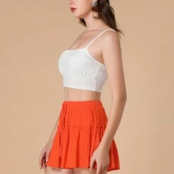 Allegra K Women's Ruffle Trim Casual Elastic Waist Beach Mini Shorts