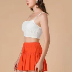 Allegra K Women's Ruffle Trim Casual Elastic Waist Beach Mini Shorts