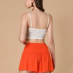 Allegra K Women's Ruffle Trim Casual Elastic Waist Beach Mini Shorts