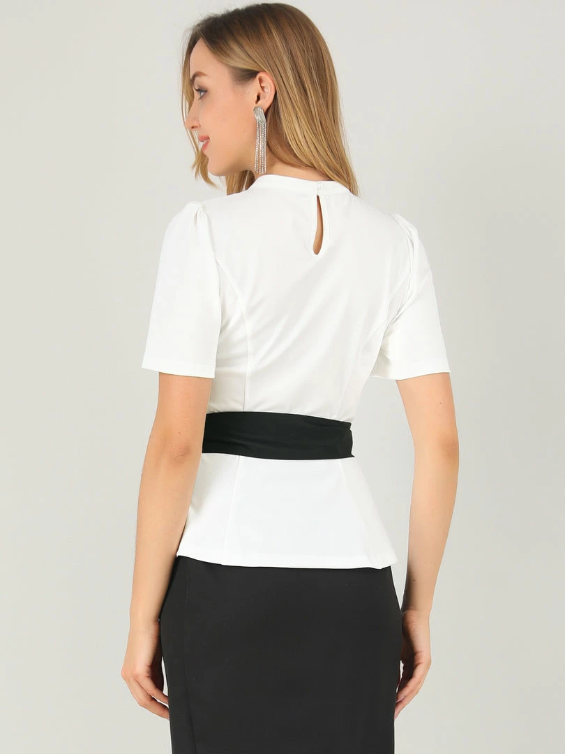 Allegra K Women's Tie Waist Short Sleeve Keyhole Back Round Neck Belted Shirts Top Blouse 7 Allegra K Women's Tie Waist Short Sleeve Keyhole Back Round Neck Belted Shirts Top Blouse