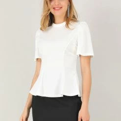 Allegra K Women's Tie Waist Short Sleeve Keyhole Back Round Neck Belted Shirts Top Blouse 14 Allegra K Women's Tie Waist Short Sleeve Keyhole Back Round Neck Belted Shirts Top Blouse