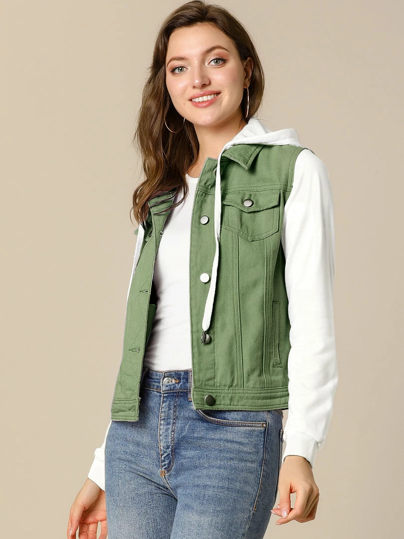 Women Allegra K Washed Denim Jacket With A Hood And Sleeves In Sweatshirt Fabric 15 Women Allegra K Washed Denim Jacket With A Hood And Sleeves In Sweatshirt Fabric