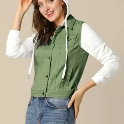 Women Allegra K Washed Denim Jacket With A Hood And Sleeves In Sweatshirt Fabric 64 Women Allegra K Washed Denim Jacket With A Hood And Sleeves In Sweatshirt Fabric