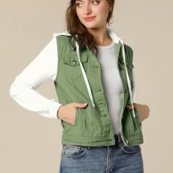 Women Allegra K Washed Denim Jacket With A Hood And Sleeves In Sweatshirt Fabric 65 Women Allegra K Washed Denim Jacket With A Hood And Sleeves In Sweatshirt Fabric