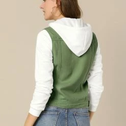 Women Allegra K Washed Denim Jacket With A Hood And Sleeves In Sweatshirt Fabric 66 Women Allegra K Washed Denim Jacket With A Hood And Sleeves In Sweatshirt Fabric