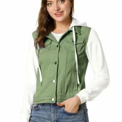 Women Allegra K Washed Denim Jacket With A Hood And Sleeves In Sweatshirt Fabric 62 Women Allegra K Washed Denim Jacket With A Hood And Sleeves In Sweatshirt Fabric