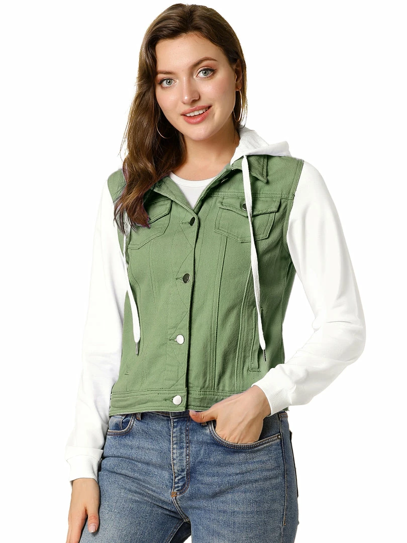 Women Allegra K Washed Denim Jacket With A Hood And Sleeves In Sweatshirt Fabric 14 Women Allegra K Washed Denim Jacket With A Hood And Sleeves In Sweatshirt Fabric