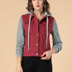 Women Allegra K Washed Denim Jacket With A Hood And Sleeves In Sweatshirt Fabric 58 Women Allegra K Washed Denim Jacket With A Hood And Sleeves In Sweatshirt Fabric