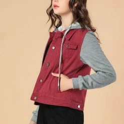 Women Allegra K Washed Denim Jacket With A Hood And Sleeves In Sweatshirt Fabric 59 Women Allegra K Washed Denim Jacket With A Hood And Sleeves In Sweatshirt Fabric