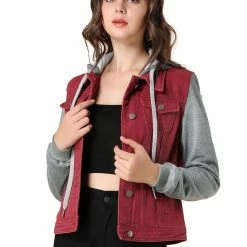 Women Allegra K Washed Denim Jacket With A Hood And Sleeves In Sweatshirt Fabric 56 Women Allegra K Washed Denim Jacket With A Hood And Sleeves In Sweatshirt Fabric