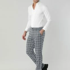 Allegra K Men's Dress Plaid Pants Slim Fit Flat Front Check Business Trouser 29 Allegra K Men's Dress Plaid Pants Slim Fit Flat Front Check Business Trouser