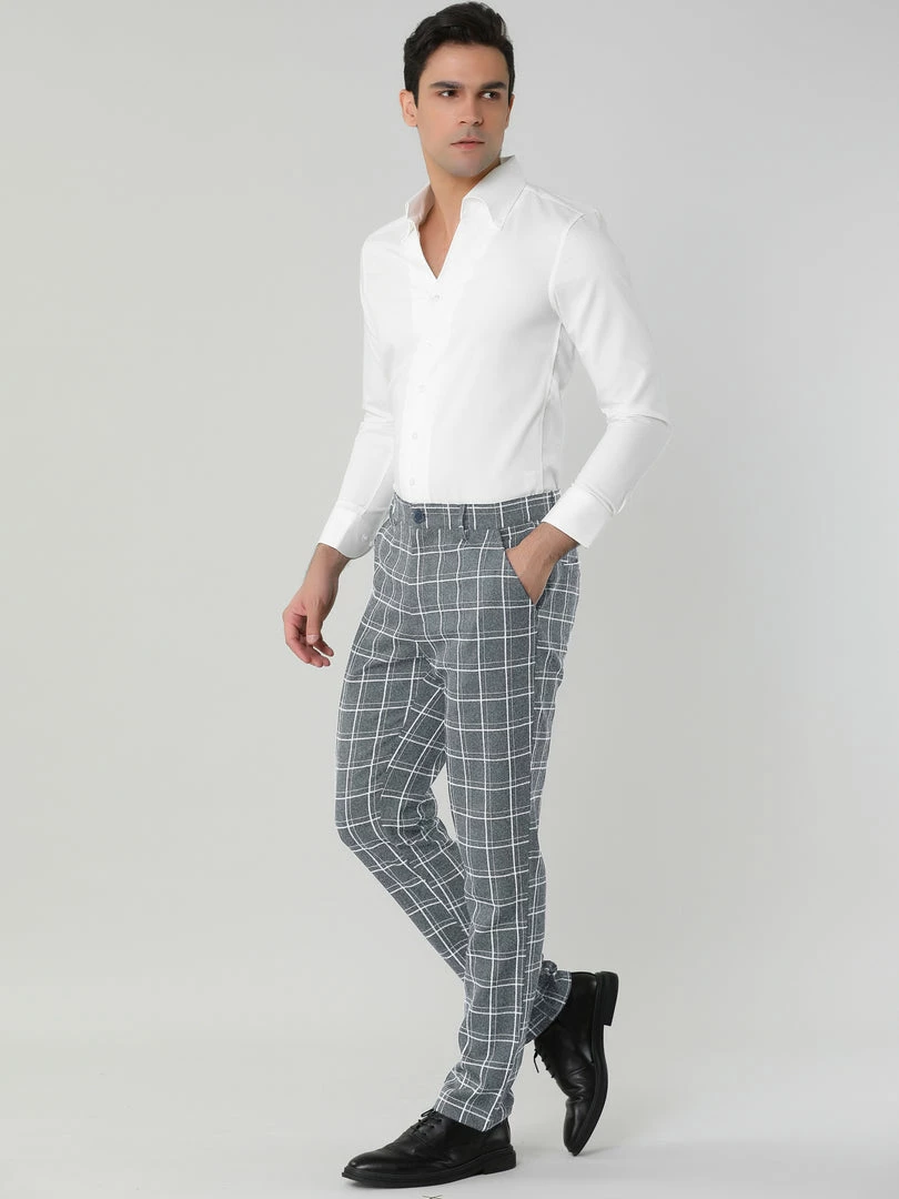 Allegra K Men's Dress Plaid Pants Slim Fit Flat Front Check Business Trouser 12 Allegra K Men's Dress Plaid Pants Slim Fit Flat Front Check Business Trouser