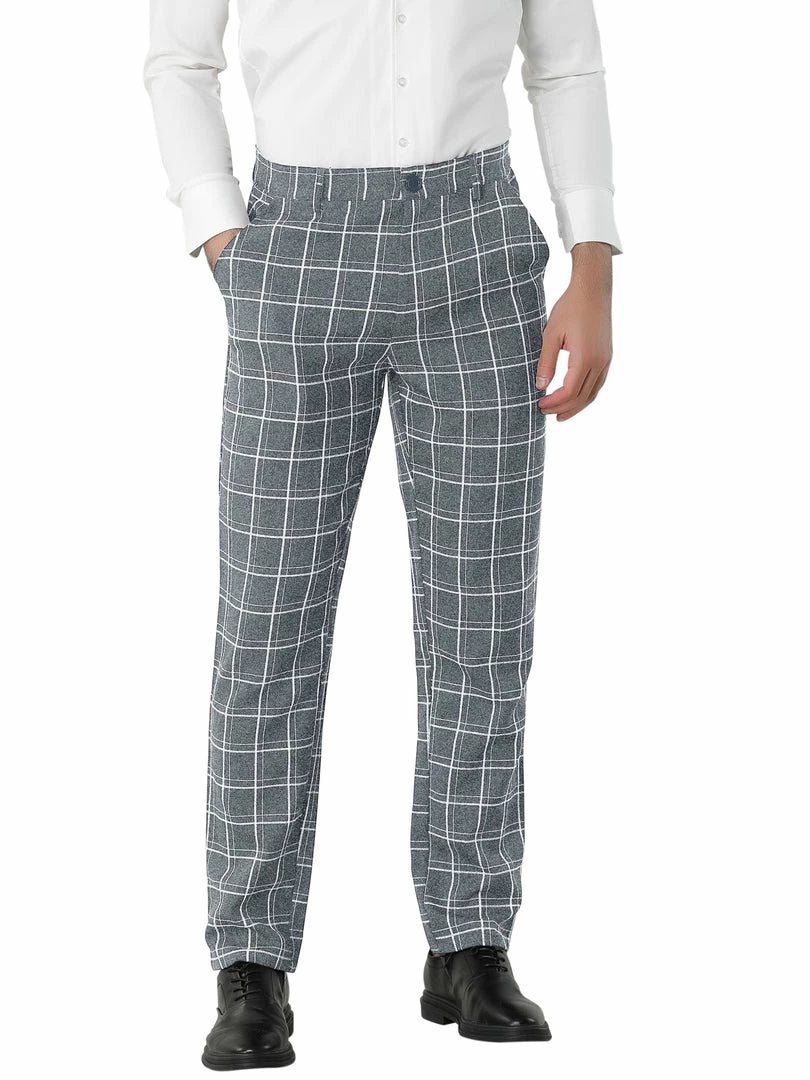 Allegra K Men's Dress Plaid Pants Slim Fit Flat Front Check Business Trouser 9 Allegra K Men's Dress Plaid Pants Slim Fit Flat Front Check Business Trouser