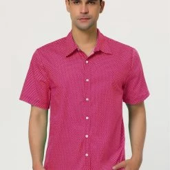 Allegra K HZ160403 Men Short Sleeves Cotton Polka Dots Button Up Shirt