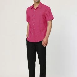 Allegra K HZ160403 Men Short Sleeves Cotton Polka Dots Button Up Shirt