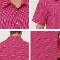 Allegra K HZ160403 Men Short Sleeves Cotton Polka Dots Button Up Shirt